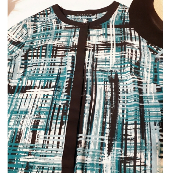 Zac & Rachel Abstract Teal Flowy Top - Picture 3 of 7